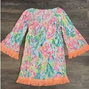 Lilly Pulitzer Cover Up Tunic Sz L Fan Sea Tropical Fringe